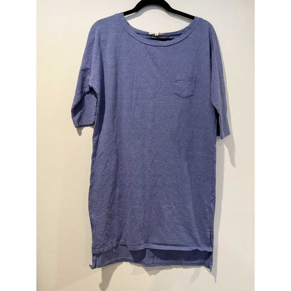 Synergy Organic Cotton Dress Women Medium Blue Stretch Minimal Lagenlook Travel